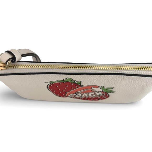 Coach Strawberry Corner Zip Wristlet Chalk Multi Leather NWT